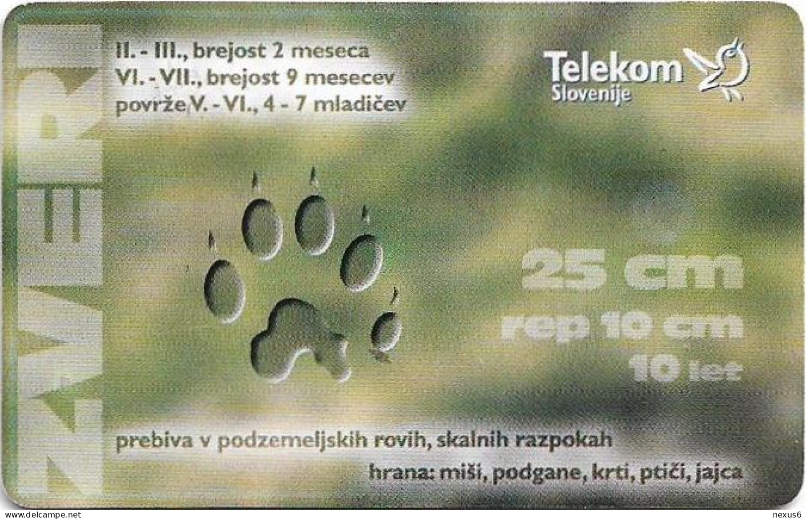 Slovenia - Telekom Slovenije - Zveri, Wild Animals - Hermelin, Gem5 Red, 03.2001, 25Units, 9.981ex, Used - Slovénie