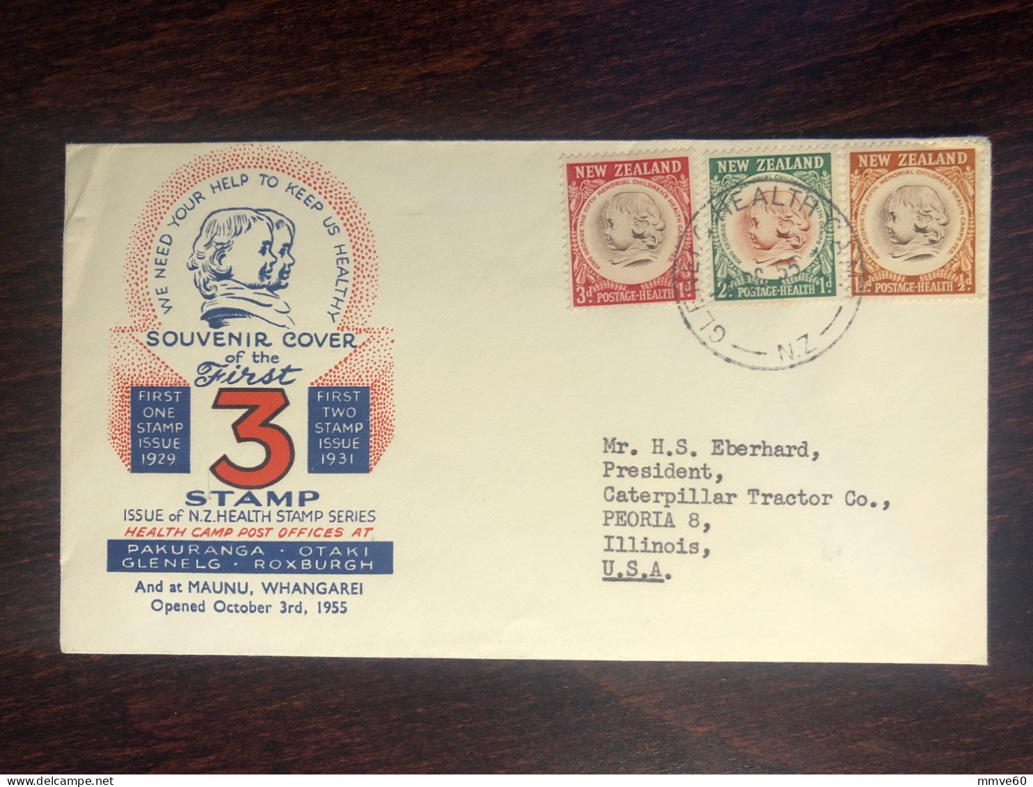 NEW ZEALAND FDC TRAVELLED COVER LETTER TO USA 1955 YEAR HEALTH MEDICINE - Brieven En Documenten