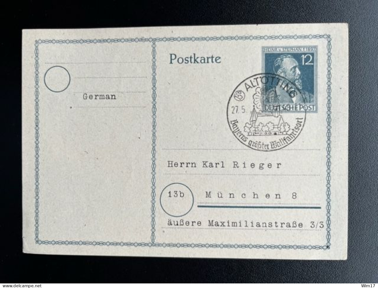GERMANY 1948 POSTCARD ALTOTTING TO MUNCHEN 27-05-1948 DUITSLAND DEUTSCHLAND SST - Entiers Postaux