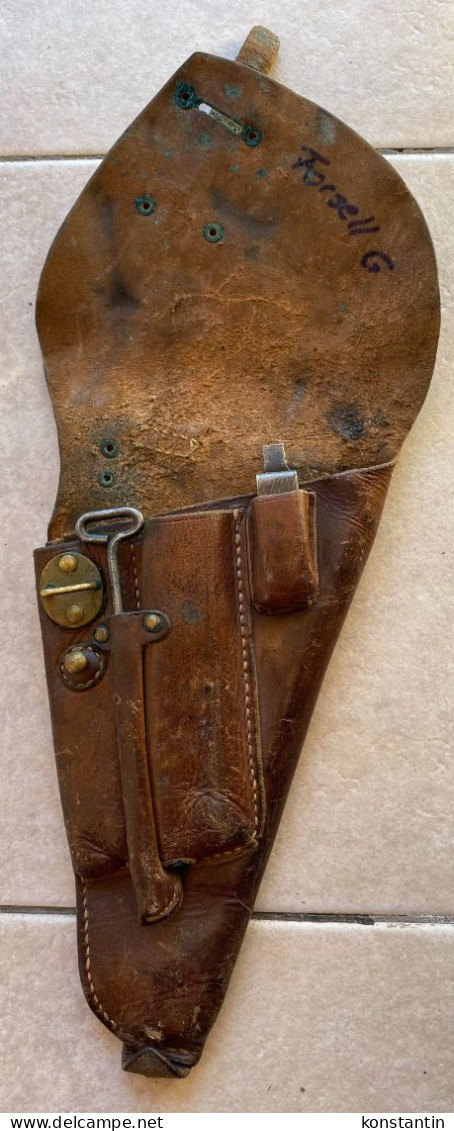 SWEDEN SWEDISH ARMY LAHTI PISTOL LEATHER HOLSTER ETUI WITH LANYARD And TOOLS WWII Or Pre War - Armes Neutralisées