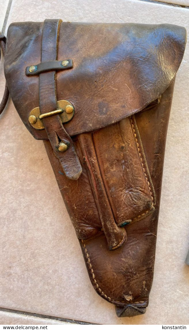 SWEDEN SWEDISH ARMY LAHTI PISTOL LEATHER HOLSTER ETUI WITH LANYARD And TOOLS WWII Or Pre War - Armes Neutralisées