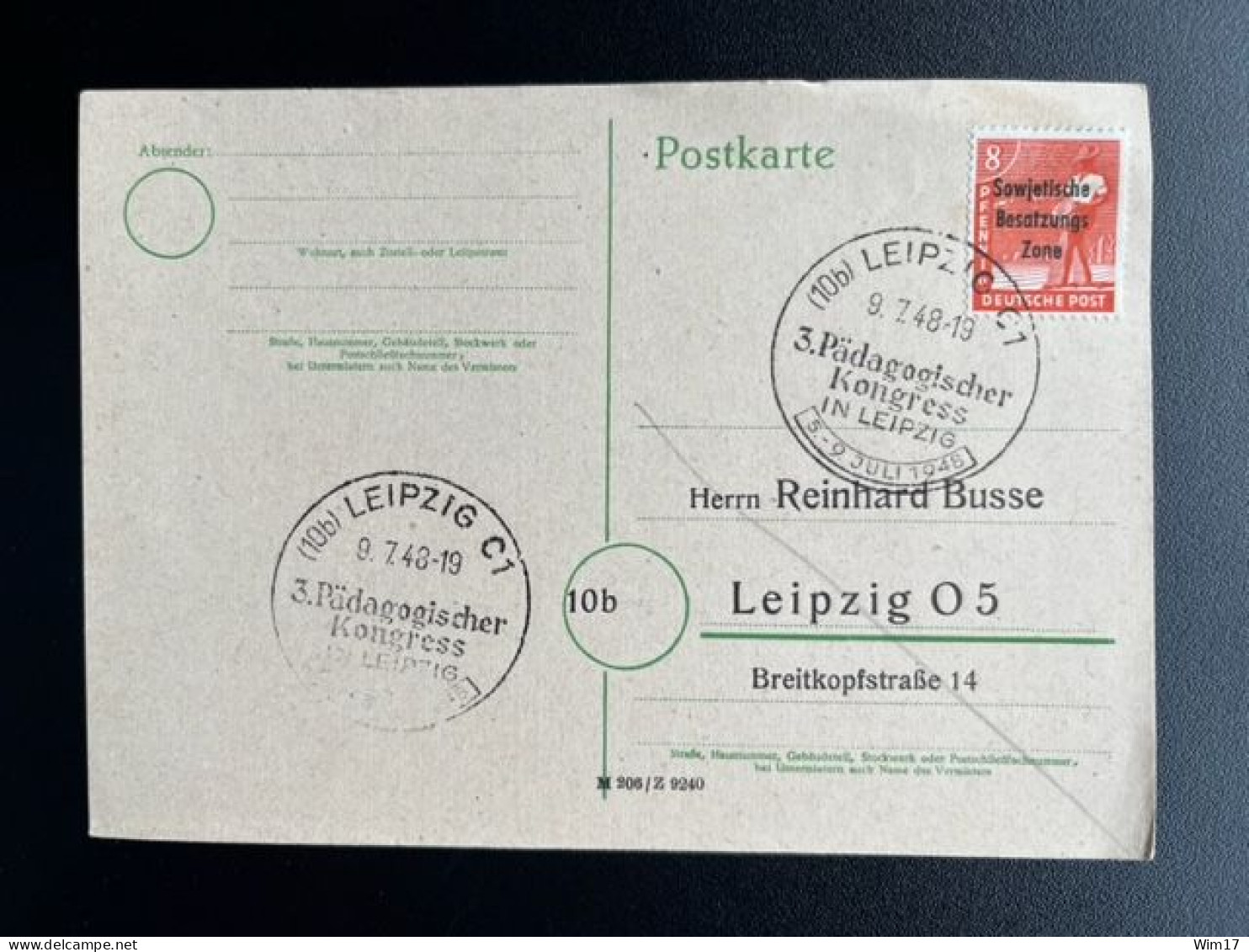 GERMANY 1948 POSTCARD LEIPZIG 09-07-1948 DUITSLAND DEUTSCHLAND SST PADAGOGISCHER KONGRESS - Ganzsachen