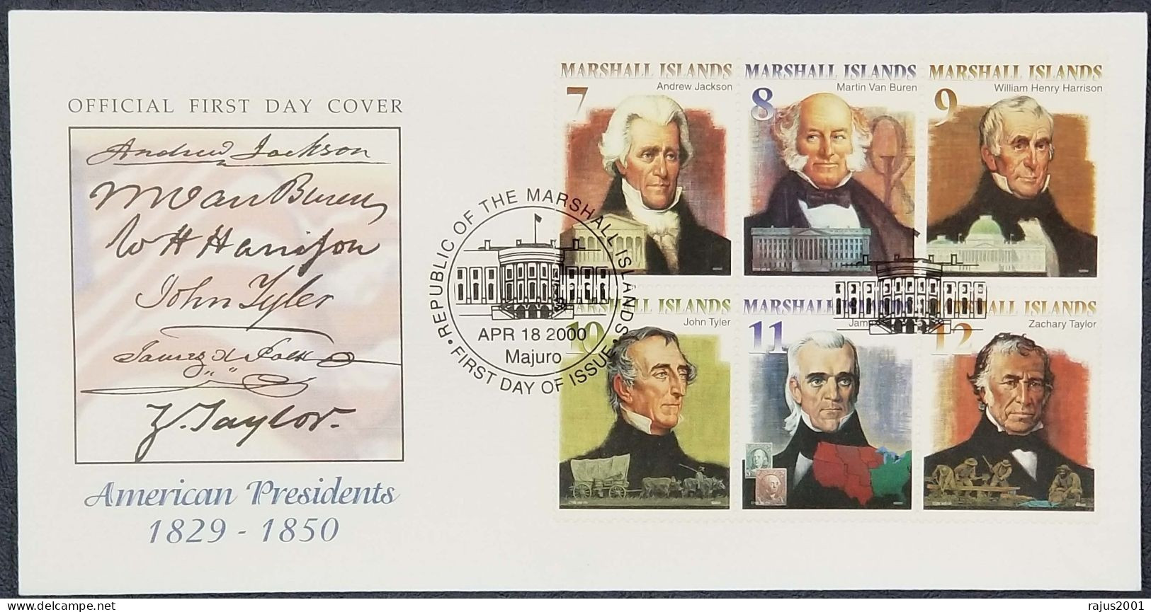 American Presidents, USS Constitution, Andrew, Henry, Tyler, All Presidents Printed  Autograph Marshall Island FDC 2000 - Marshallinseln