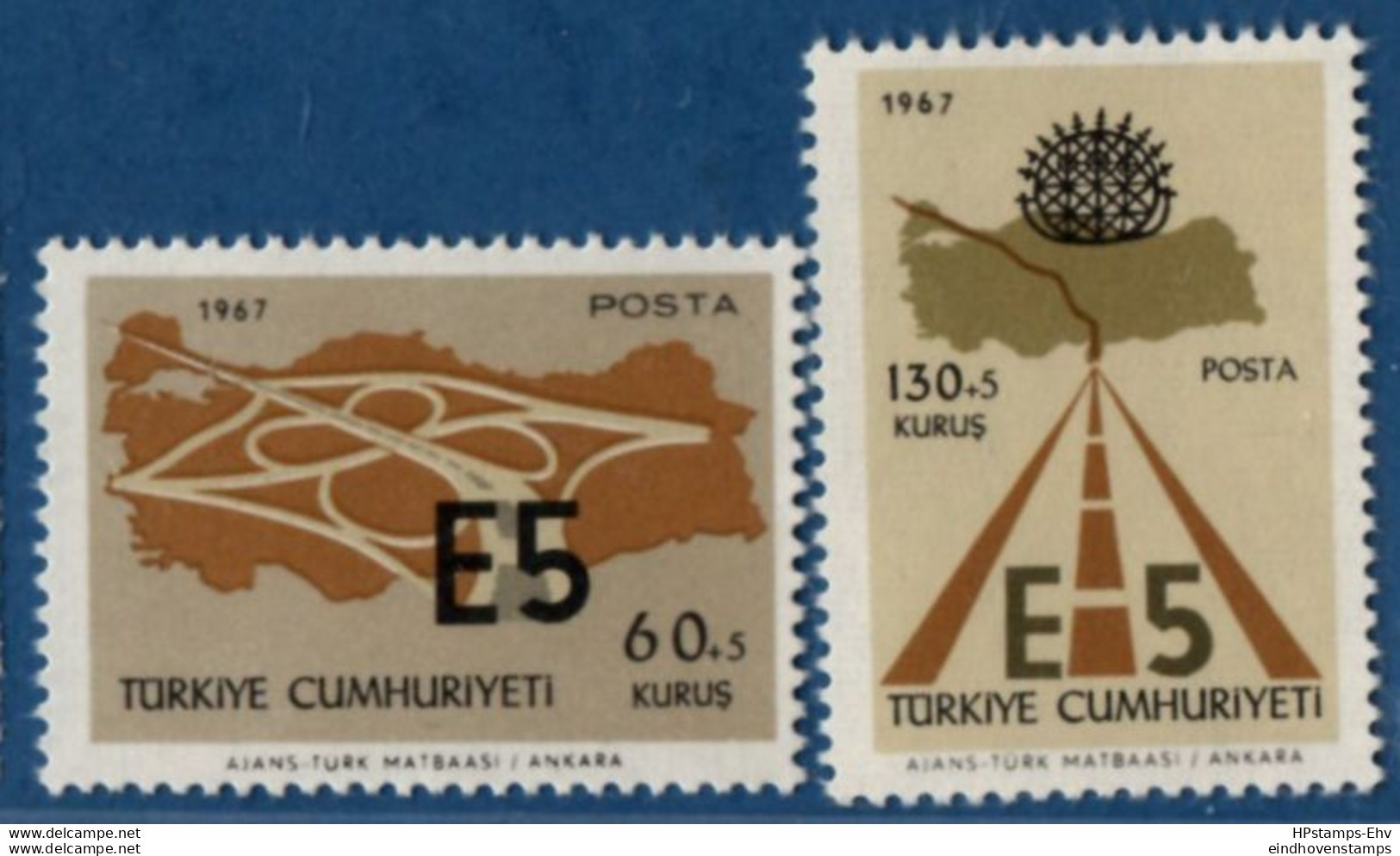 Turkey 1967 European Motorway E5 2 Values Mi 2058-2059 MNH Road Map, Sign, Cloverleaf, - Otros (Tierra)