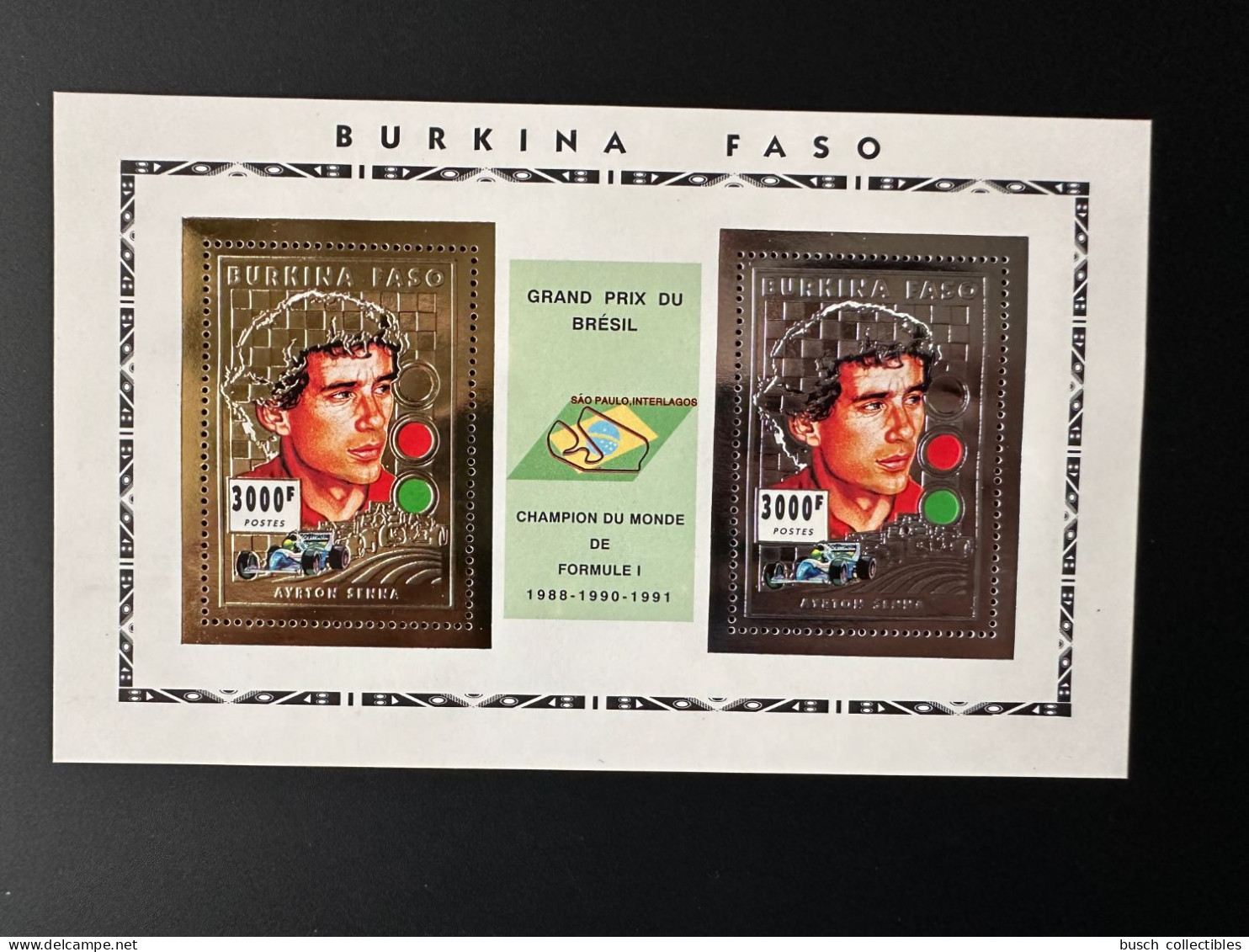 Burkina Faso 1995 Mi. Bl. 157 Ayrton Senna Formula One Formel Eins Formule 1 Brésil Brazil Silver Or Argent - Cars