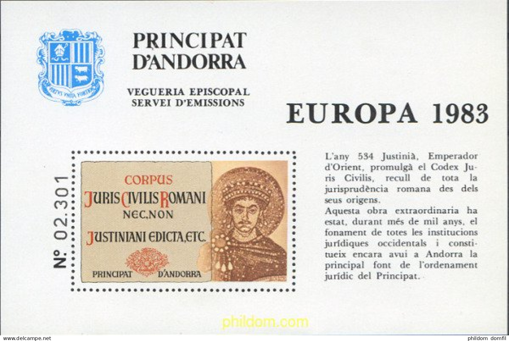 252117 MNH ANDORRA. Vegueria 1983 EUROPA 1983 - Episcopal Viguerie