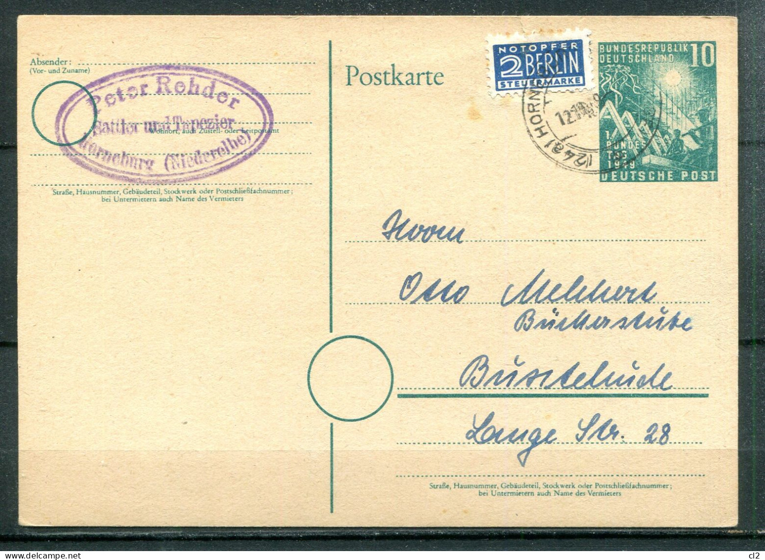 REPUBLIQUE FEDERALE ALLEMANDE - Ganzsache (Entier Postal) Michel PSo 1 (mit Notopfer Berlin) - Postcards - Used