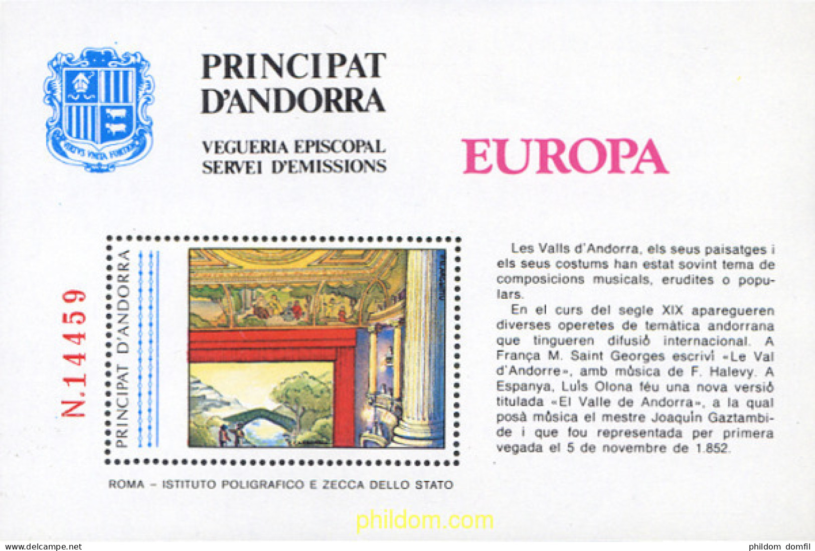 259961 MNH ANDORRA. Vegueria 1985 ROMA - INSTITUTO POLIGRAFICO - Vicariato Episcopale