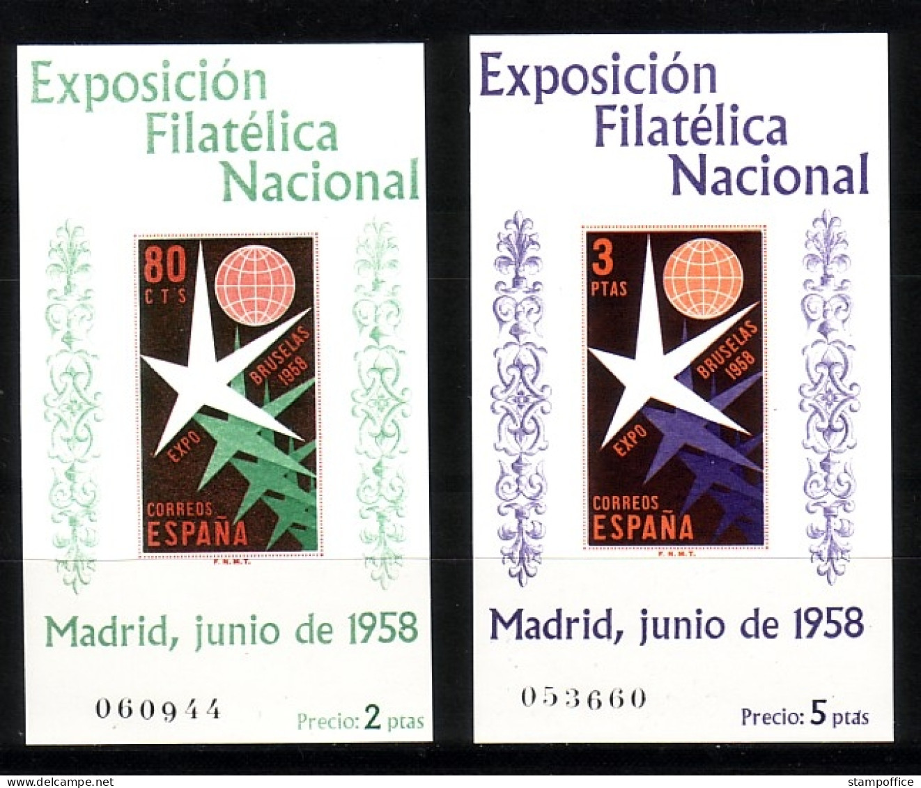 SPANIEN BLOCK 13-14 POSTFRISCH(MINT) BRIEFMARKENAUSSTELLUNG MADRID 1958 EXPO BRÜSSEL - Blocs & Feuillets