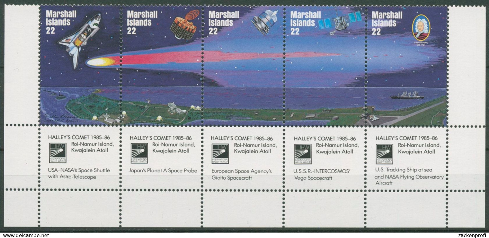 Marshall-Inseln 1985 Halleyscher Komet 62/66 ZD Mit Zierfeld Postfrisch (C40607) - Marshall