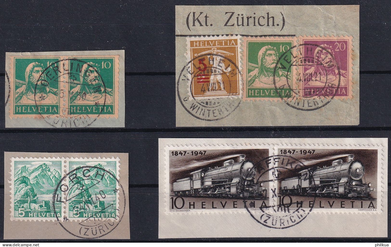 4 Ausschnitte Schweiz Mit Stempel Kanton Zürich - OERLINGEN, VELTHEIM Bei WINTERTHUR, FORCH, PFÄFFIKON - Sammlungen