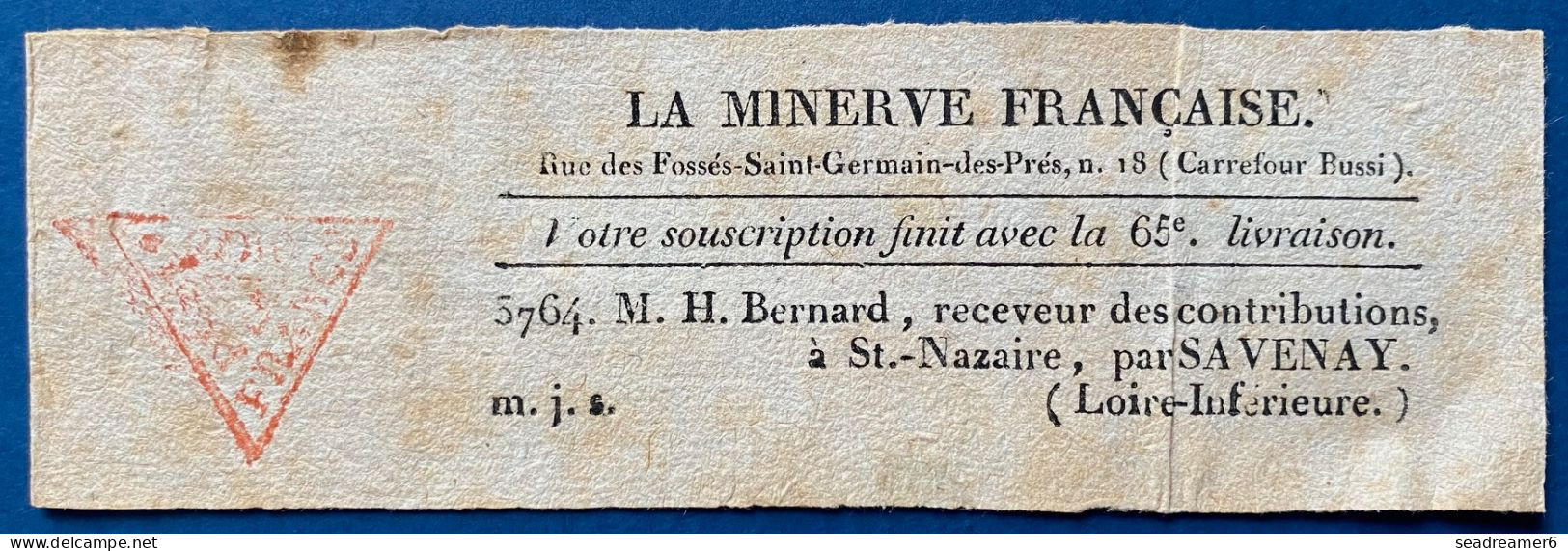 Devant De Bande Periodiques Journal " La Minerve Française " Avec Marque N°2636 Rouge Triangle " PERI / ODIQ/FRANCS " RR - Zeitungsmarken (Streifbänder)