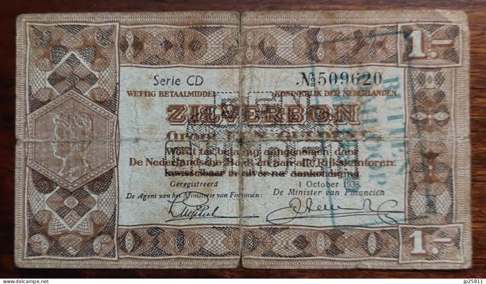 Nederland Zilverbon 1 Gulden 1938 Met Stempel BUITEN OMLOOP In Kastje - Autres & Non Classés