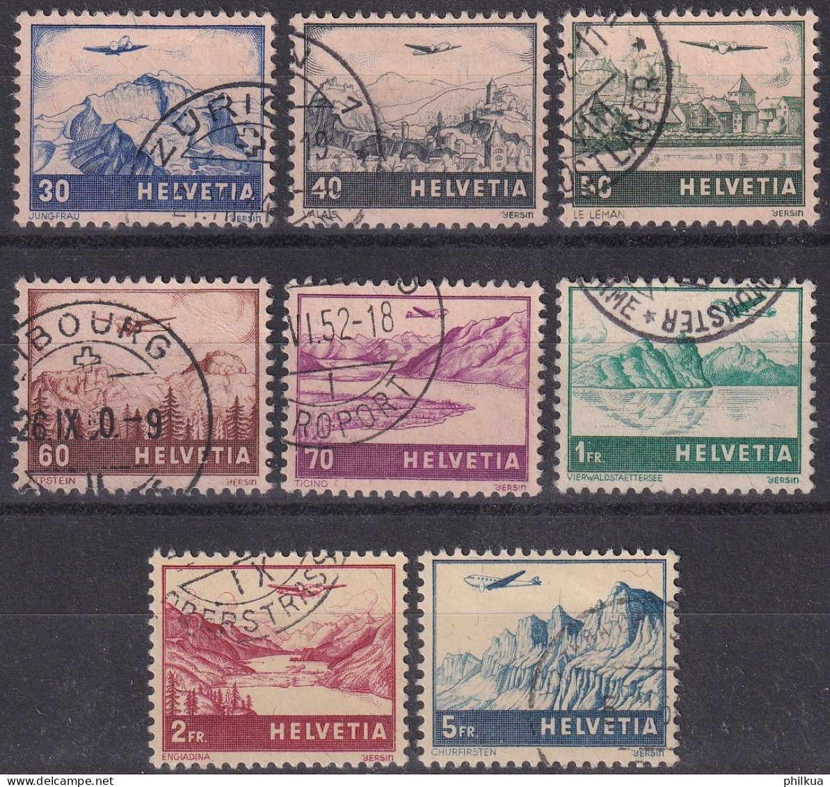 Flugpost Zumst. 27-34 / MiNr. 387-394 Schweiz Gestempelte Serie - Oblitérés