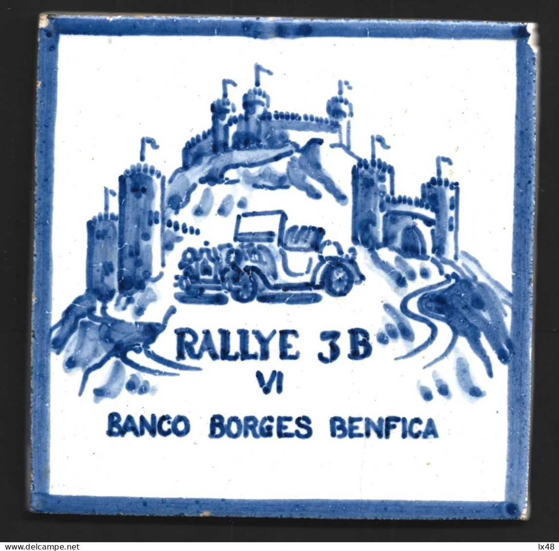 Tile Alluding To Banco Borges Rallye Paper, Benfica, Lisbon 1985. Sintra Castle.Azulejo Alusivo Ao Rallye Paper Do Banco - Banca & Assicurazione