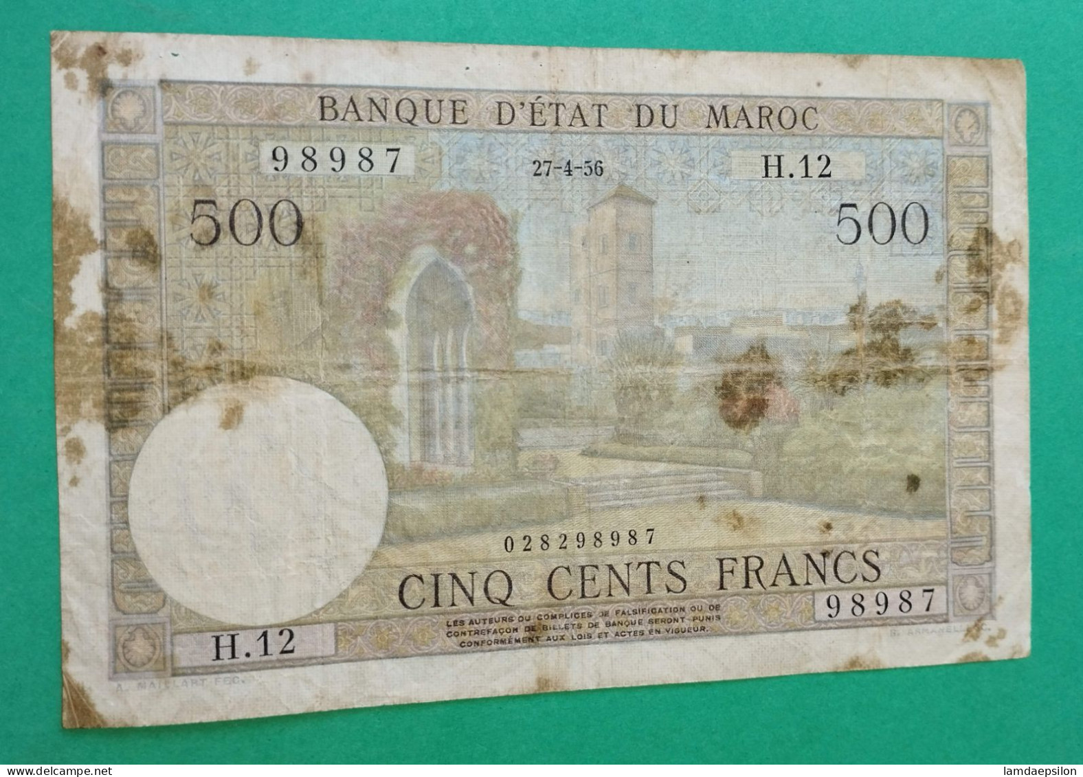 BANQUE D'ETAT DU  MAROC MOROCCO  MARRUECOS 500 FRANCS 27-04-1956 - Morocco