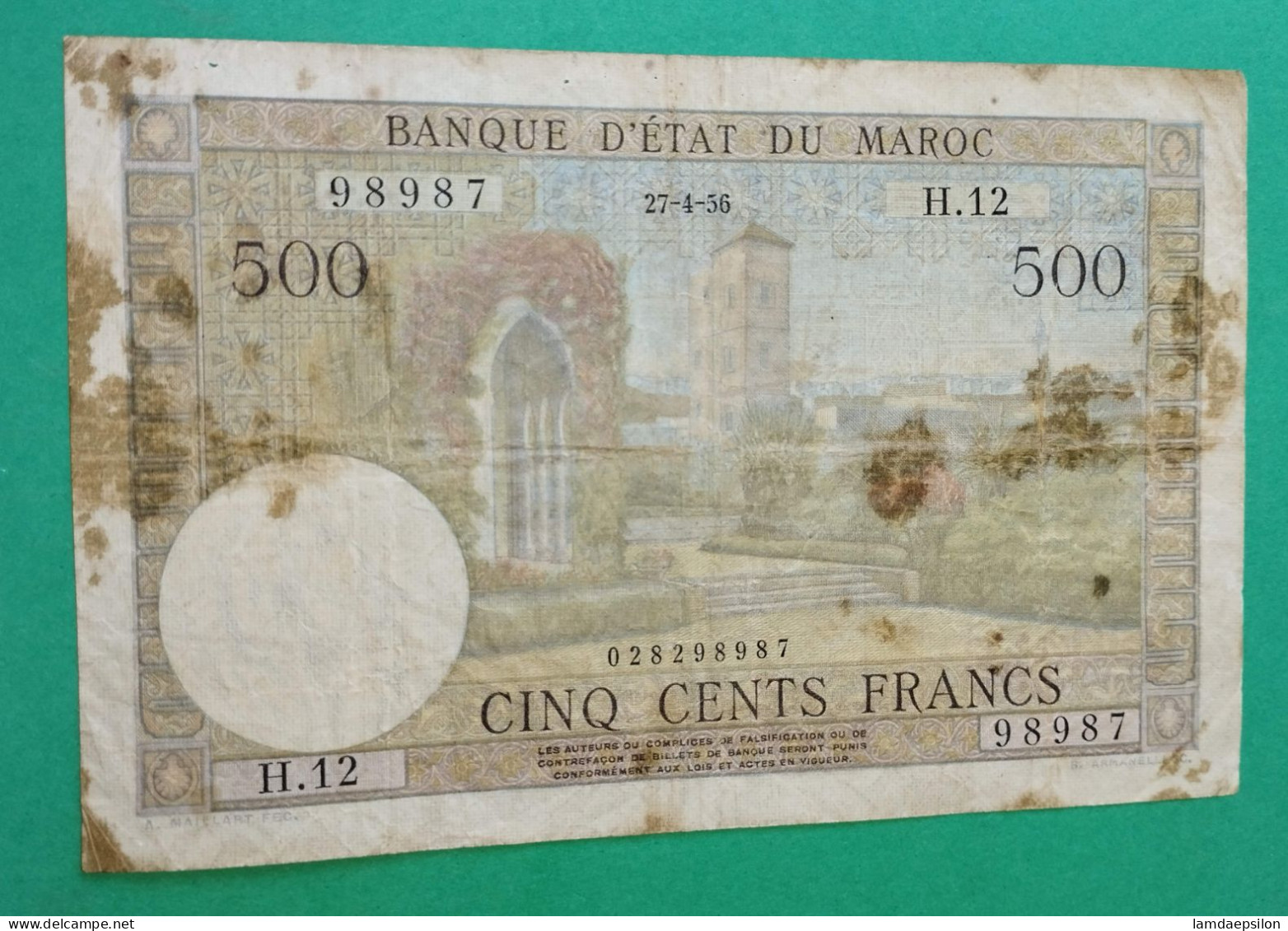 BANQUE D'ETAT DU  MAROC MOROCCO  MARRUECOS 500 FRANCS 27-04-1956 - Morocco