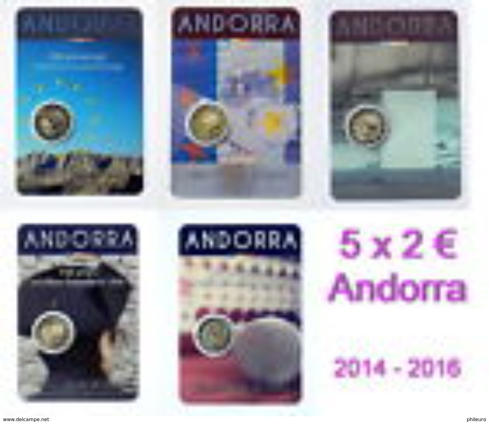 Andorre 2014 2015 Et 2016 : Lot Des 5 Pièces De 2€; Commémoratives (en Coincard) - Disponible En France - Andorre