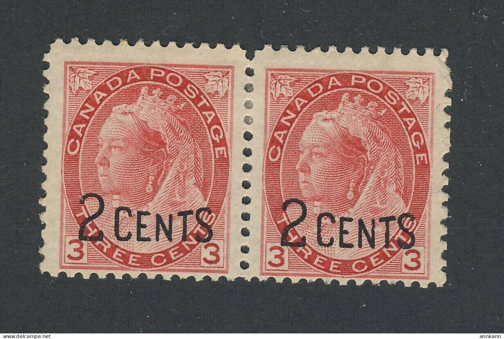 2x Canada Victoria MH Stamps Pair Of #88 2c/3c Fine Guide Value = $40.00 - Unused Stamps