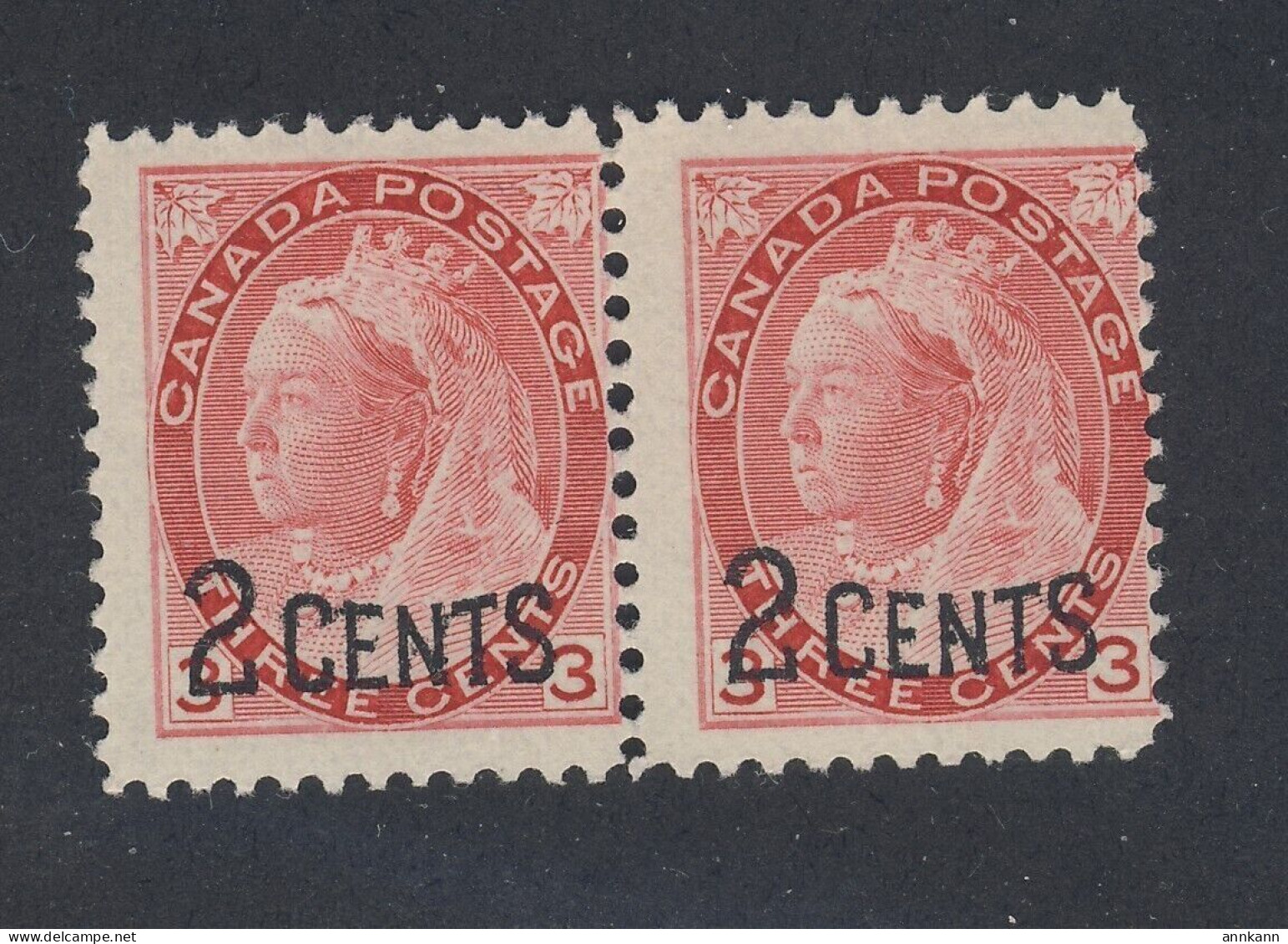 2x Canada Victoria Numeral OP Stamps; Pair #88 - 2c/3c MNH F Guide Value=$60.00 - Unused Stamps