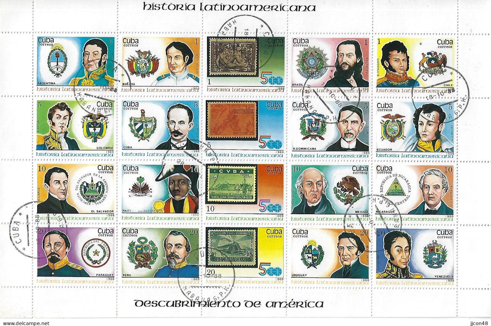 Cuba 1988  History Of Latin America (o) Mi.3227-3246  (Mini Sheet) - Used Stamps