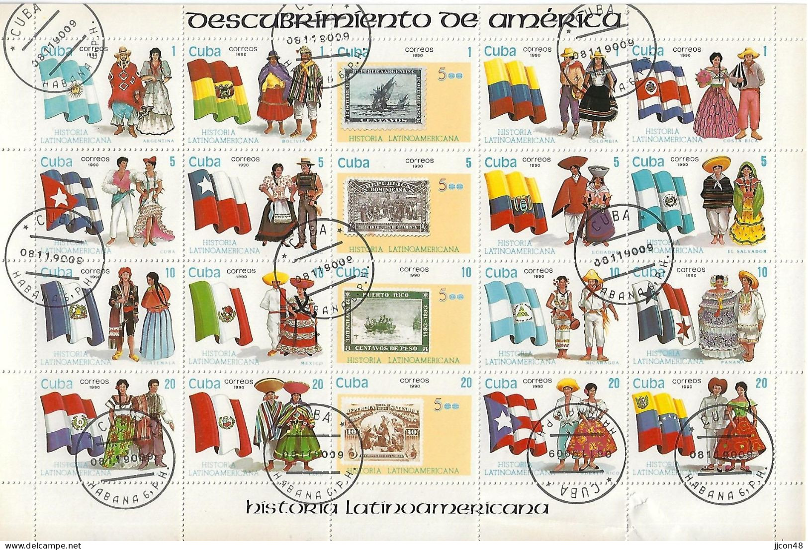 Cuba 1990  History Of Latin America (o) Mi.3418-3437  (Mini Sheet) - Usati