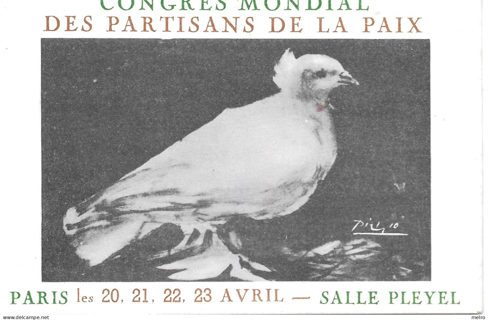 CPA - Illustrateur -PABLO PICASSO - Congrès Mondial Des Partisans De La Paix - Paris Salle Pleyel - Picasso