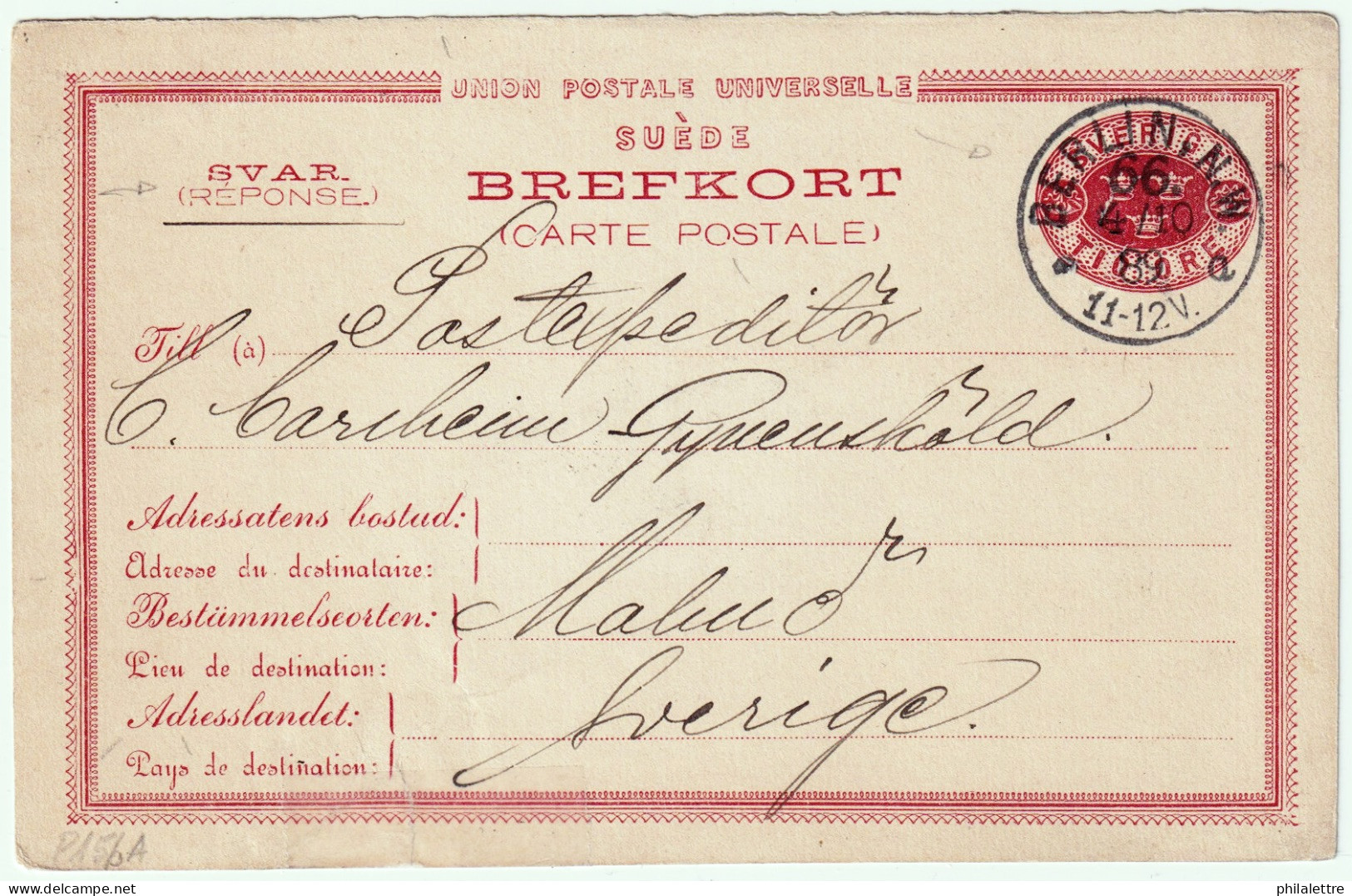 SUÈDE / SWEDEN -1889 - 10ö REPLY Postal Card Used From BERLIN, Germany To Malmö, Sweden - Interi Postali