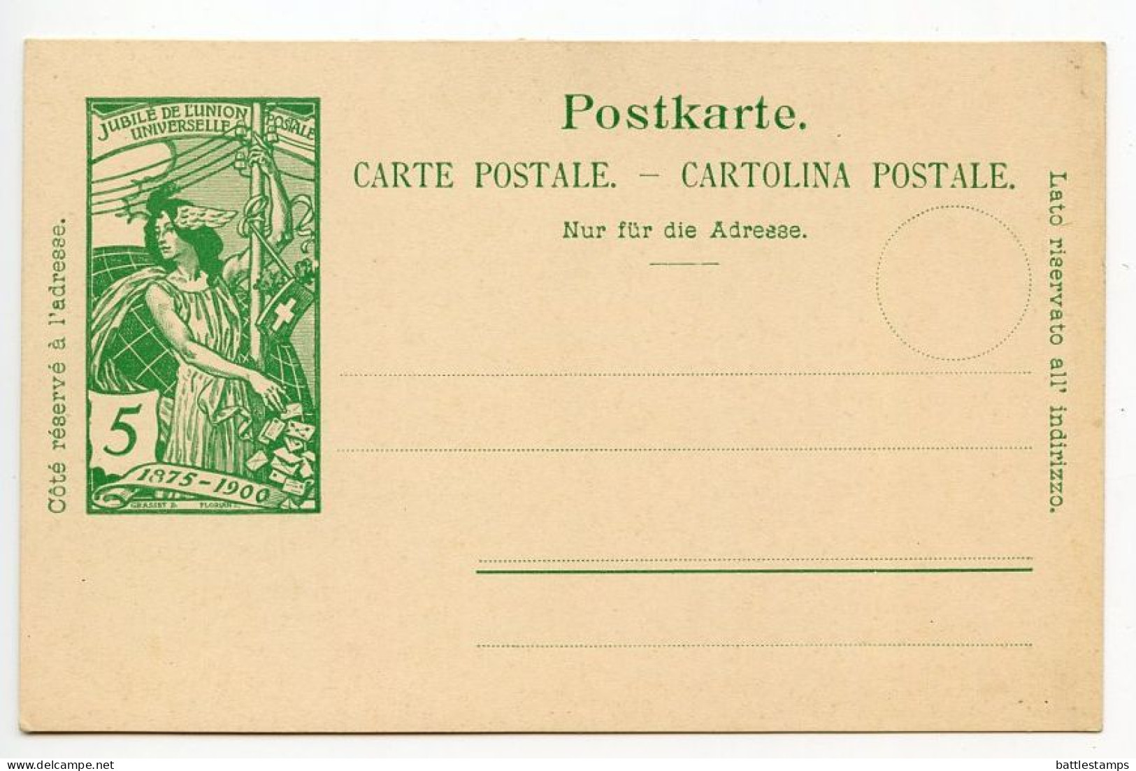 Switzerland 1900 Mint Postal Card - 5c. Universal Postal Union 25th Jubilee  / UPU - Entiers Postaux