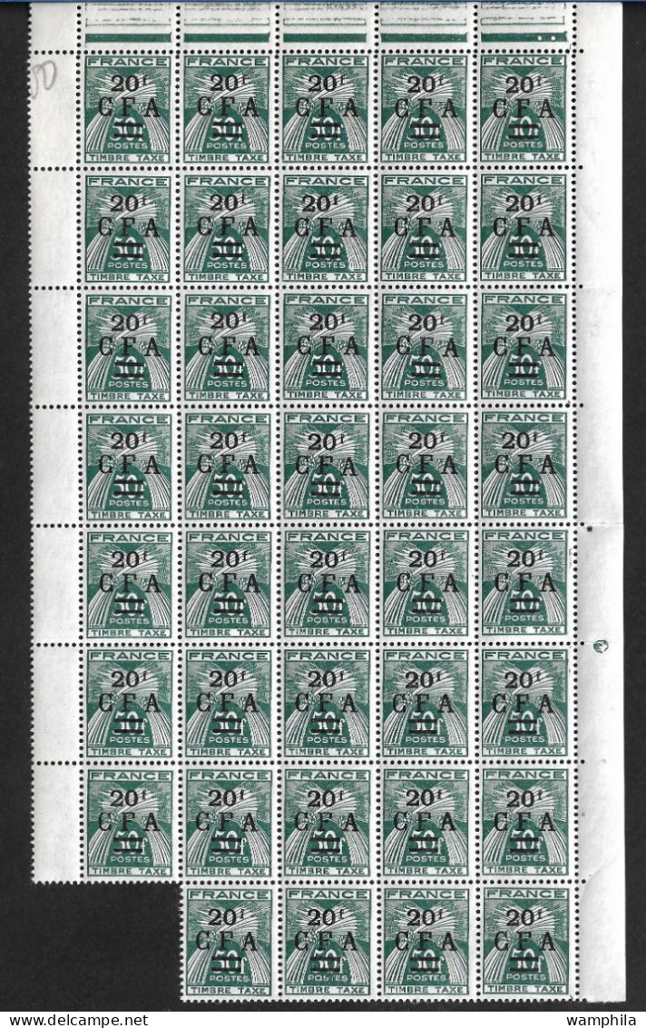 Réunion 1949/50 Taxe N°43** Un Bloc De 39 Timbres Cote 663€ - Portomarken