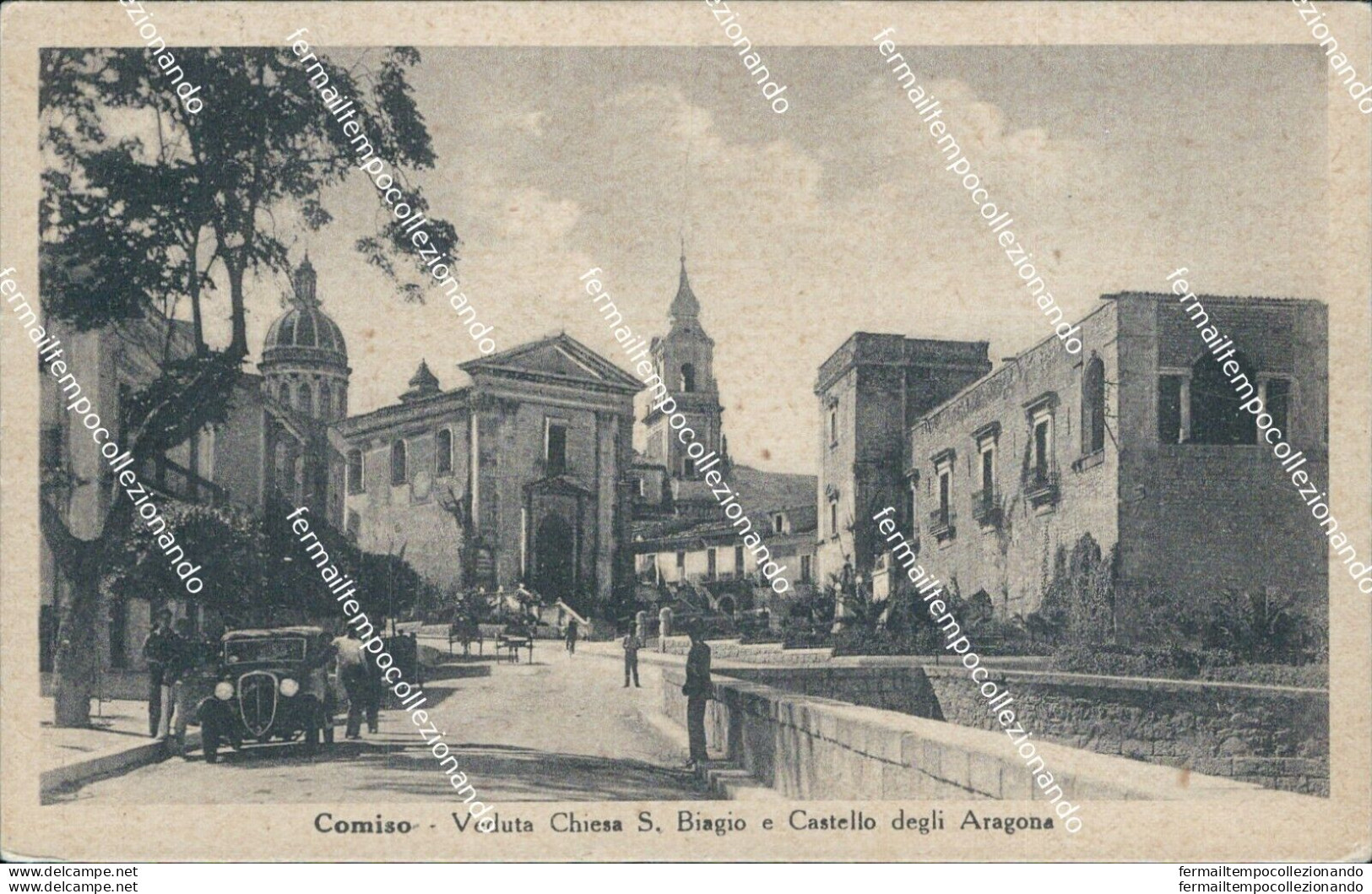 Bt272 Cartolina Comiso Veduta Chiesa S.biagio E Castello Degli Aragona  Ragusa - Ragusa