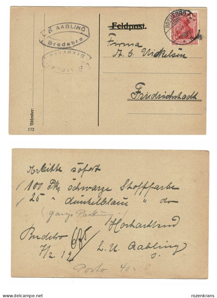 EP E.P. Entier Postale Ganzsache Carte-lettre DEUTSCHE REICHSPOST 1919 Abstimmungsgebiete Bredebro Denmark - Schleswig