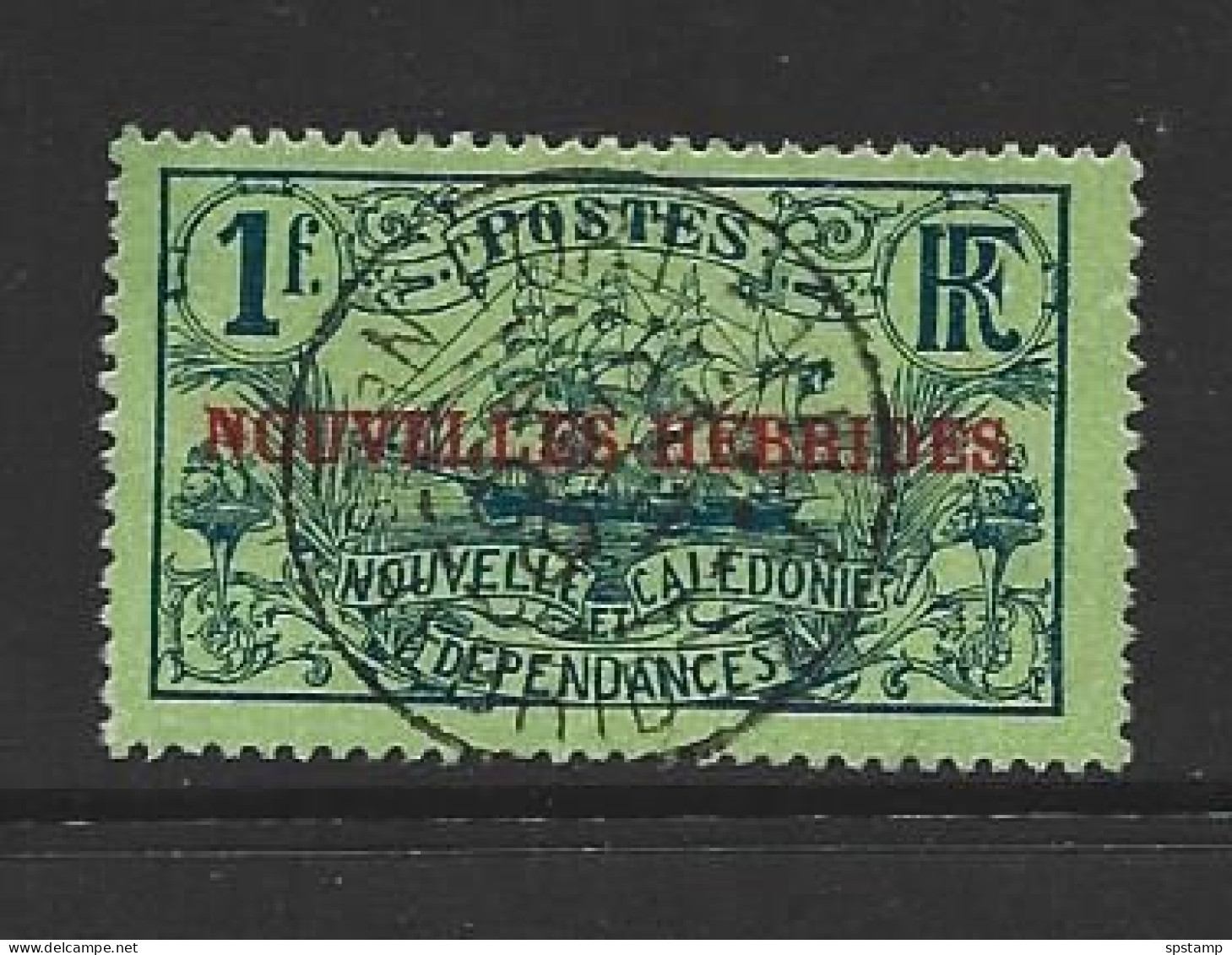 New Hebrides French 1908 Overprints On New Caledonia 1 Franc GU , Small Shallow Thin - Gebruikt