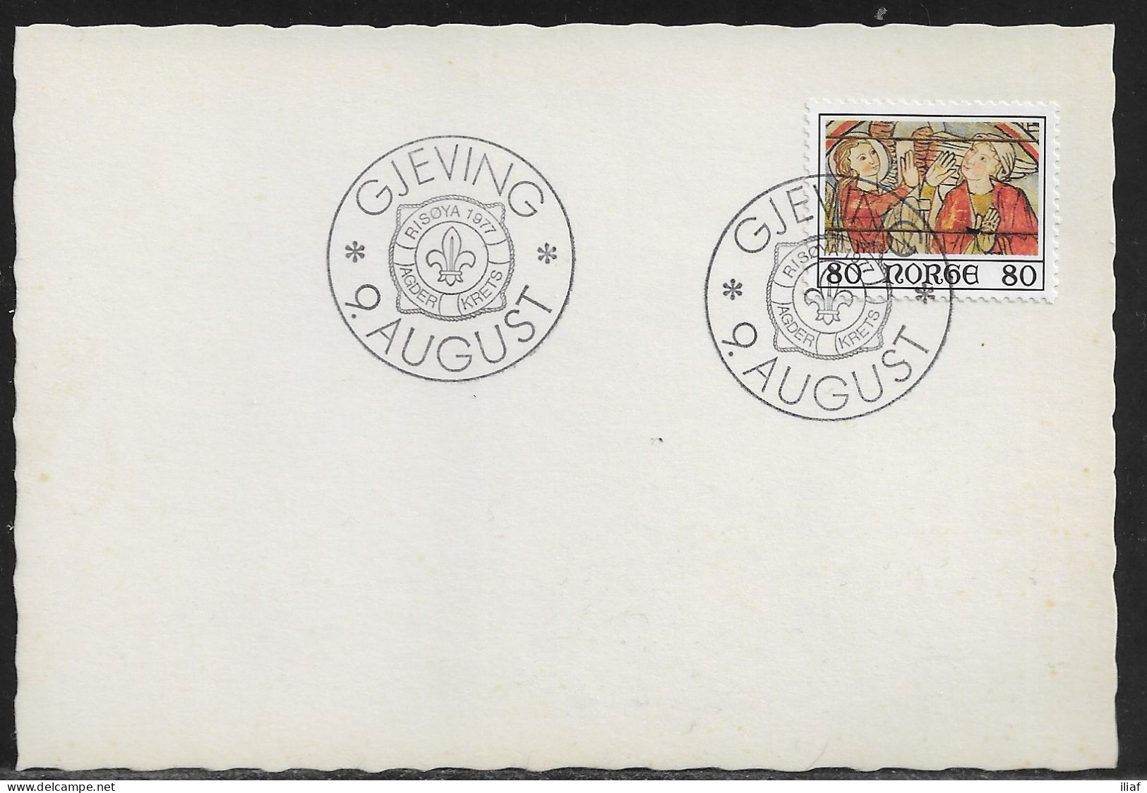 Norway.   Gjeving, Risøya 1977, Agder Krets.  NSF Agder District Boy Scout Camp.   Norway Special Event Postmark. - Briefe U. Dokumente