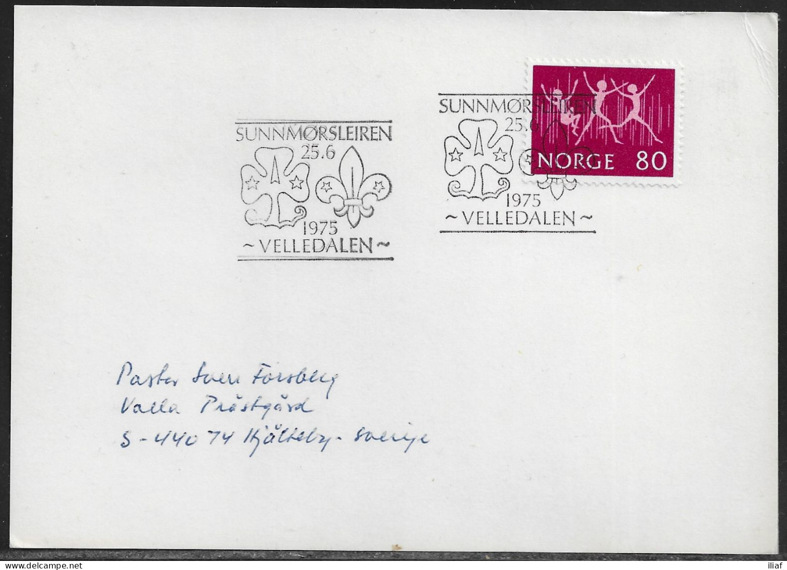 Norway. Sunnmørsleiren Velledalen 1975. NSF-NSPF-KFUK District Boy Scout And Girl Guide Camp. Norway Special Event Postm - Lettres & Documents