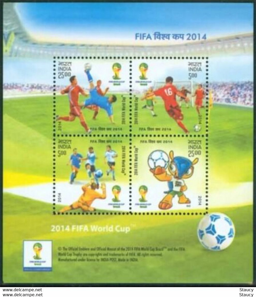 India 2014 Complete/ Full Set Of 4 Different Mini/ Miniature Sheets Year Pack Sports FIFA Soccer Music Buddhism MS MNH - Otros & Sin Clasificación