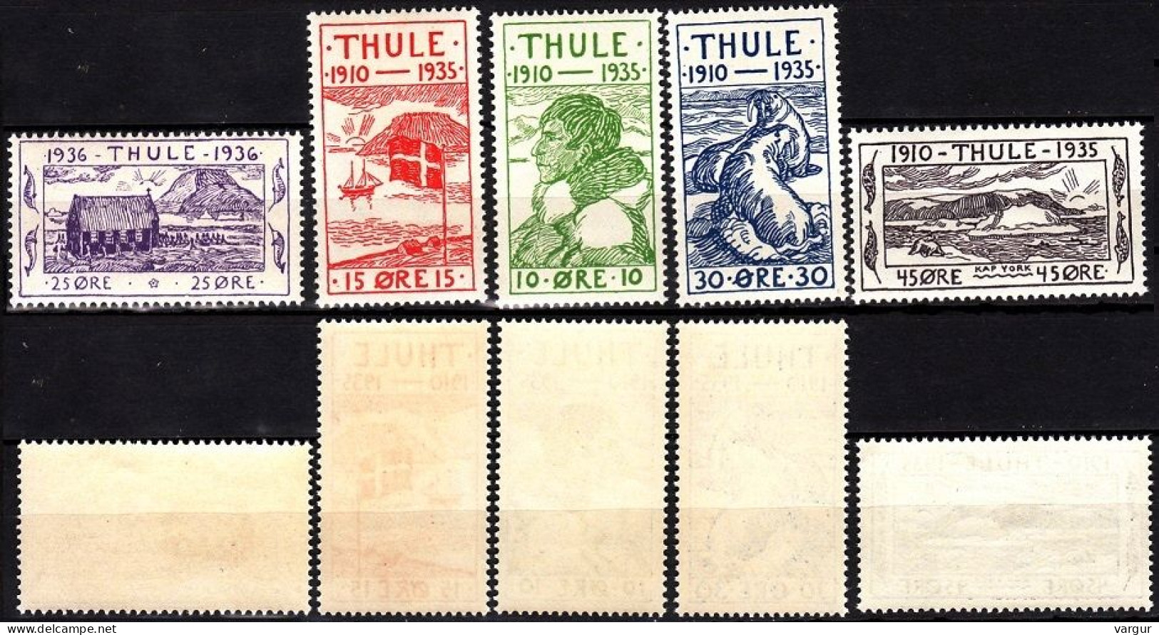 THULE / GREENLAND 1935-36 Settlement Founding - 25. Rasmussen, Walrus, Flag, Church, MNH - Thulé