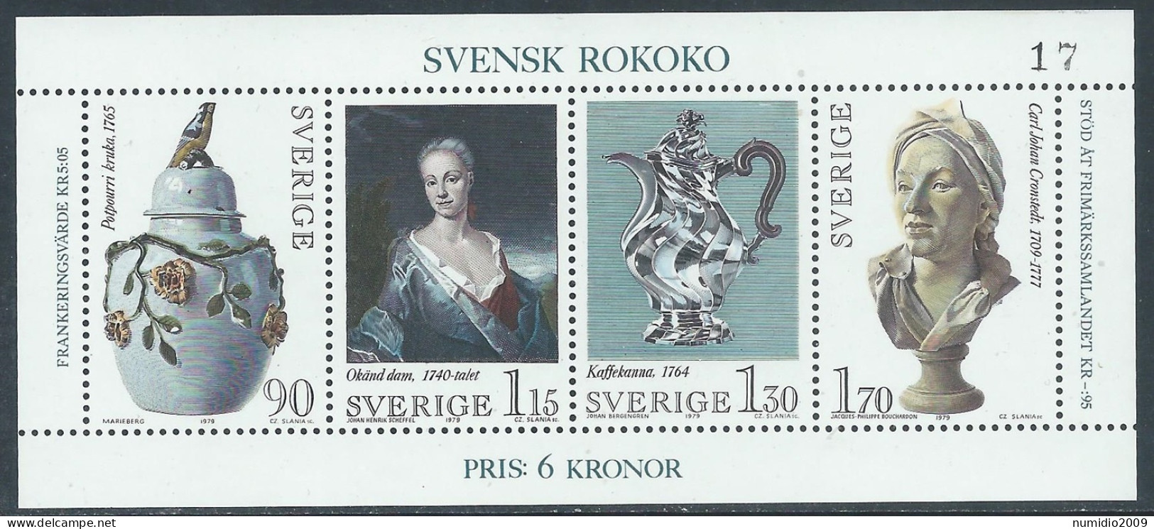 1979 SVEZIA FOGLIETTO ARTE ROCOCO MNH ** - F2 - Blocchi & Foglietti