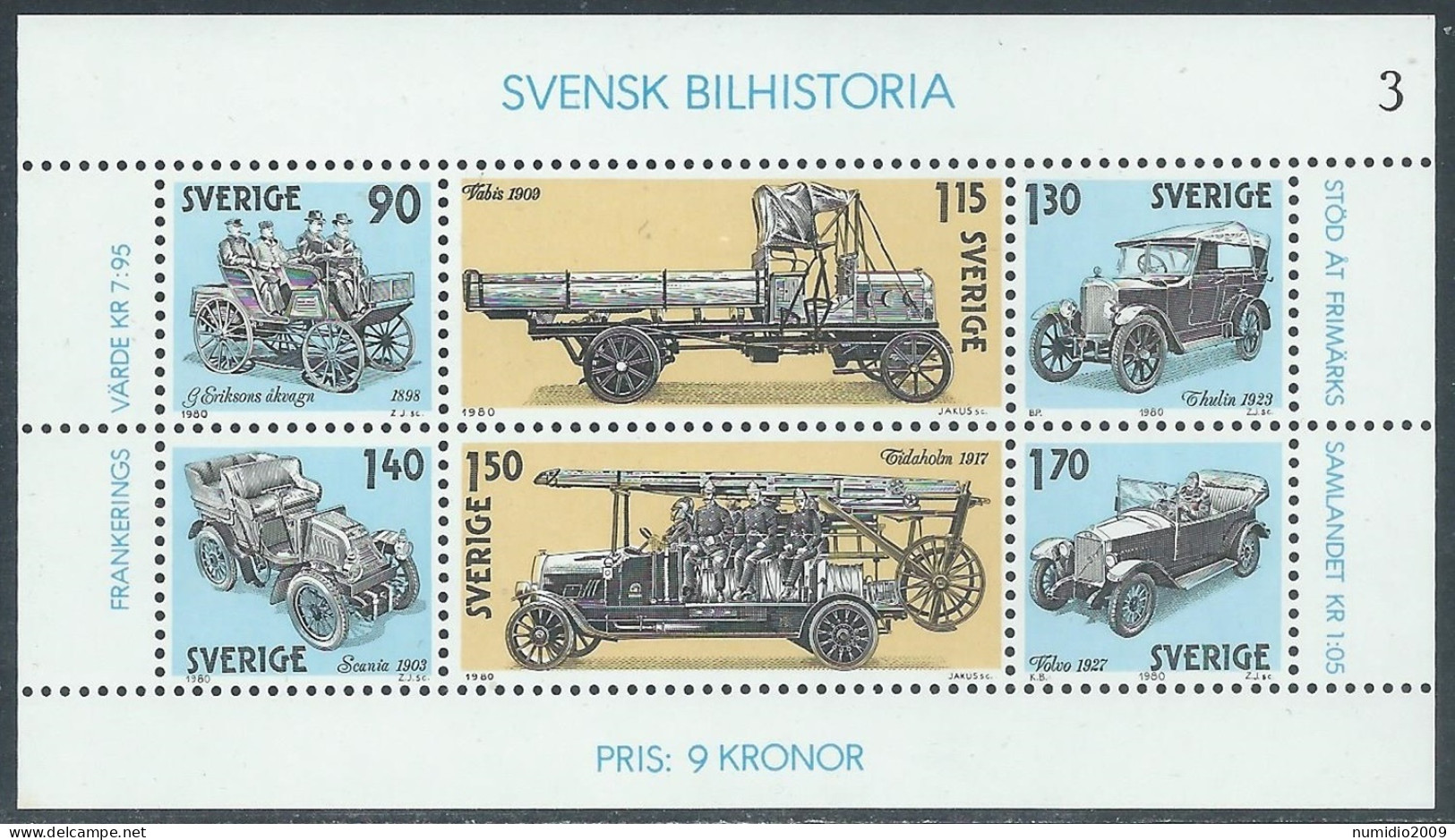 1980 SVEZIA FOGLIETTO STORIA DELL'AUTOMOBILE MNH ** - F2 - Blocks & Sheetlets