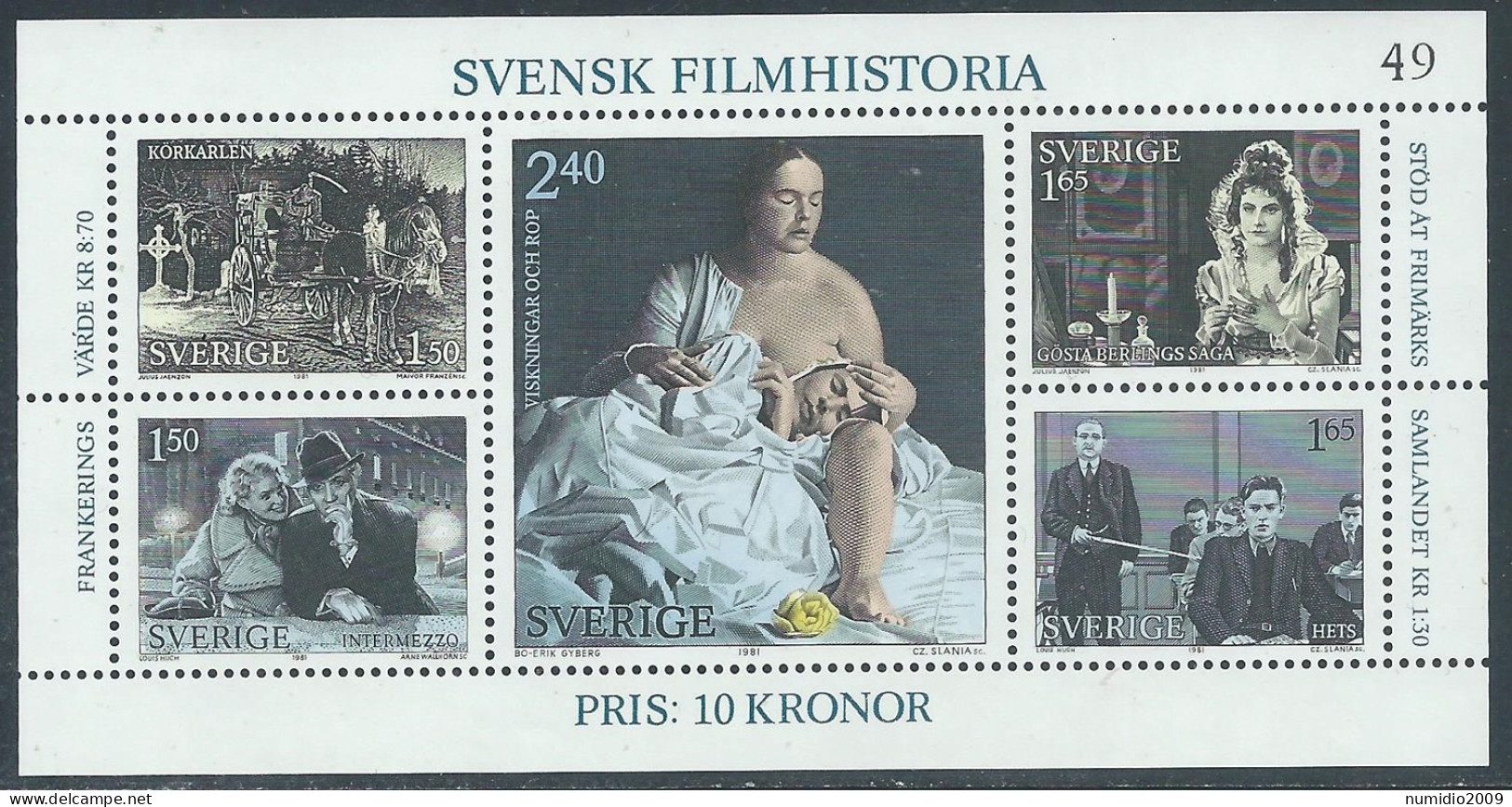 1981 SVEZIA FOGLIETTO STORIA DEL CINEMA MNH ** - F2 - Blocks & Sheetlets