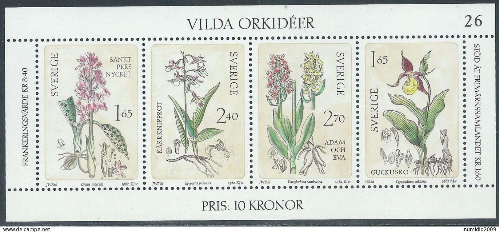 1982 SVEZIA FOGLIETTO ORCHIDEE SELVATICHE MNH ** - F2 - Blocs-feuillets