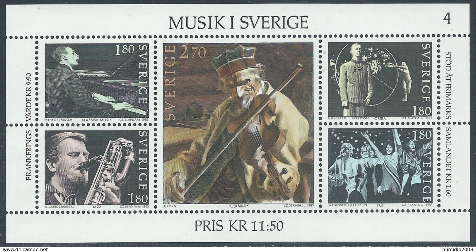 1983 SVEZIA FOGLIETTO LA MUSICA MNH ** - F2 - Hojas Bloque