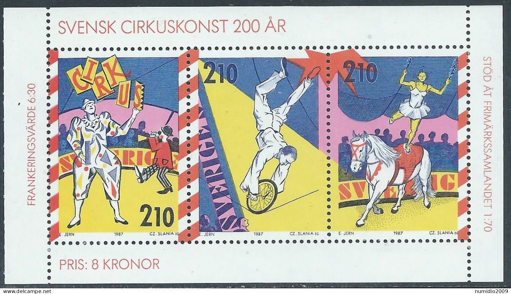 1987 SVEZIA FOGLIETTO CIRCO MNH ** - F2 - Blokken & Velletjes