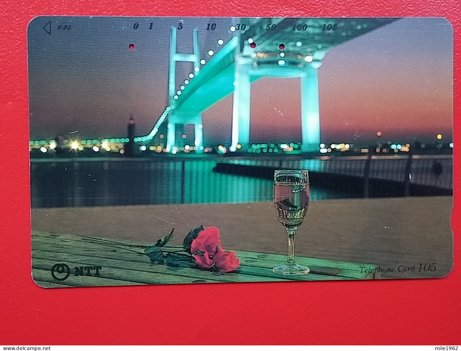 T-81- JAPAN -JAPON, NIPON, TELECARD, PHONECARD NTT JP-251-087 Yokohama Bay Bridge With Rose And A Champagne Glass - Japan