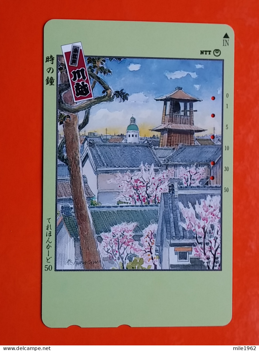 T-82- JAPAN -JAPON, NIPON, TELECARD, PHONECARD NTT JP- 251-263 Kawagoe "Little Edo" - Belltower In Spring - Japan