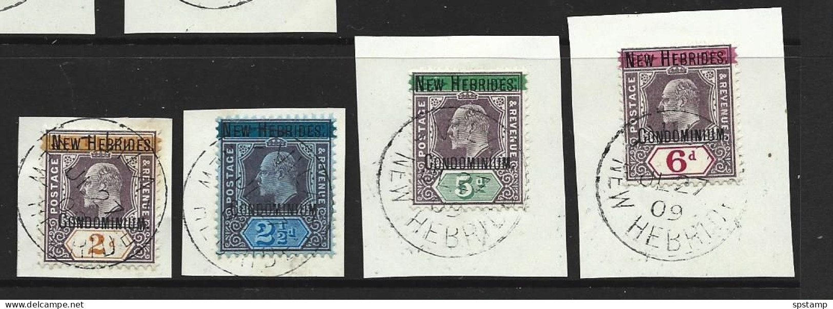 New Hebrides 1908 Overprints On Fiji 2d - 6d  FU On 4 Separate Pieces - Used Stamps