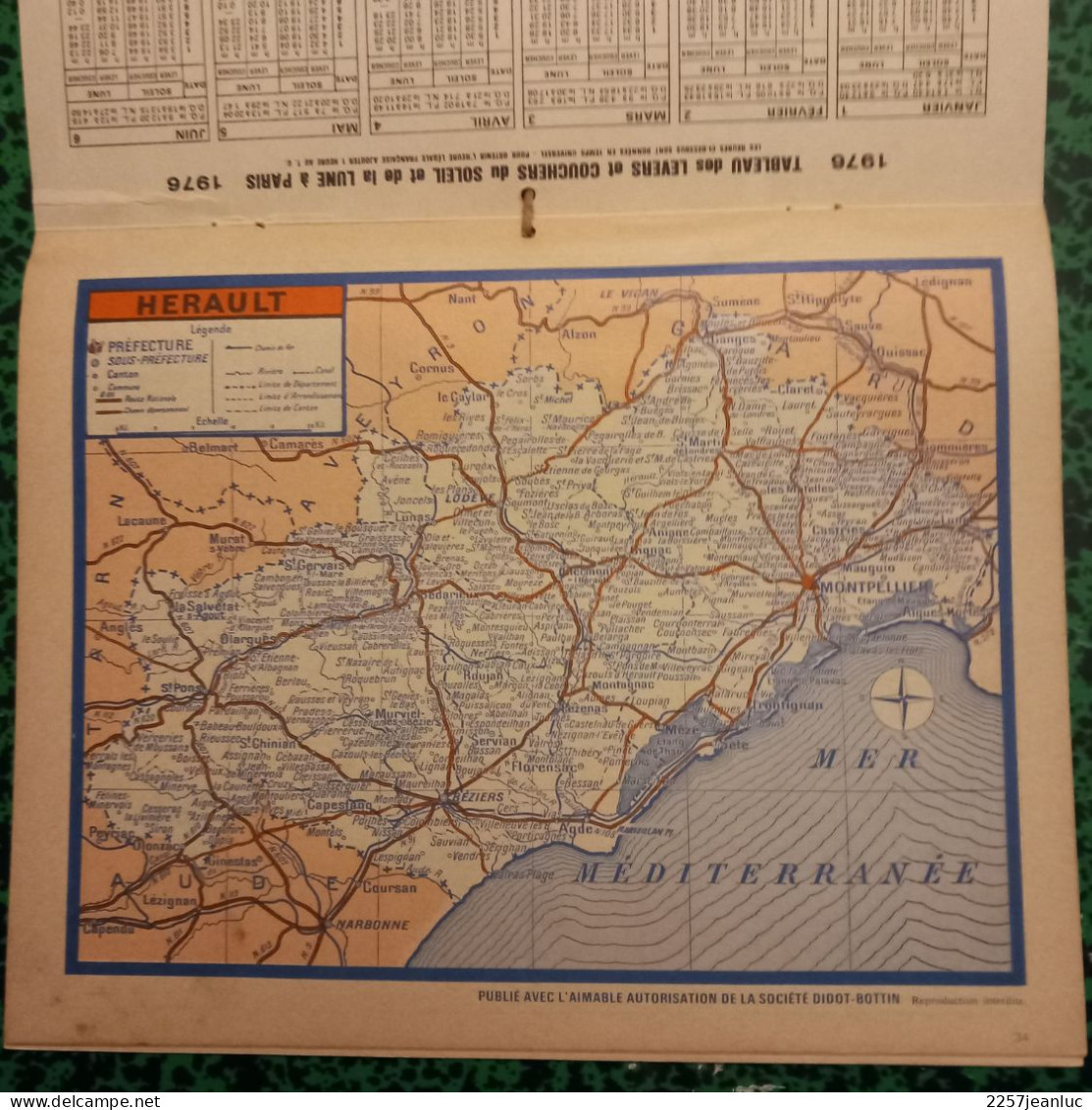 Almanach Des PTT 1976 De L' Hérault * Pêche En Eau Vive Et Scène De Chasse Au Dos - Tamaño Grande : 1971-80