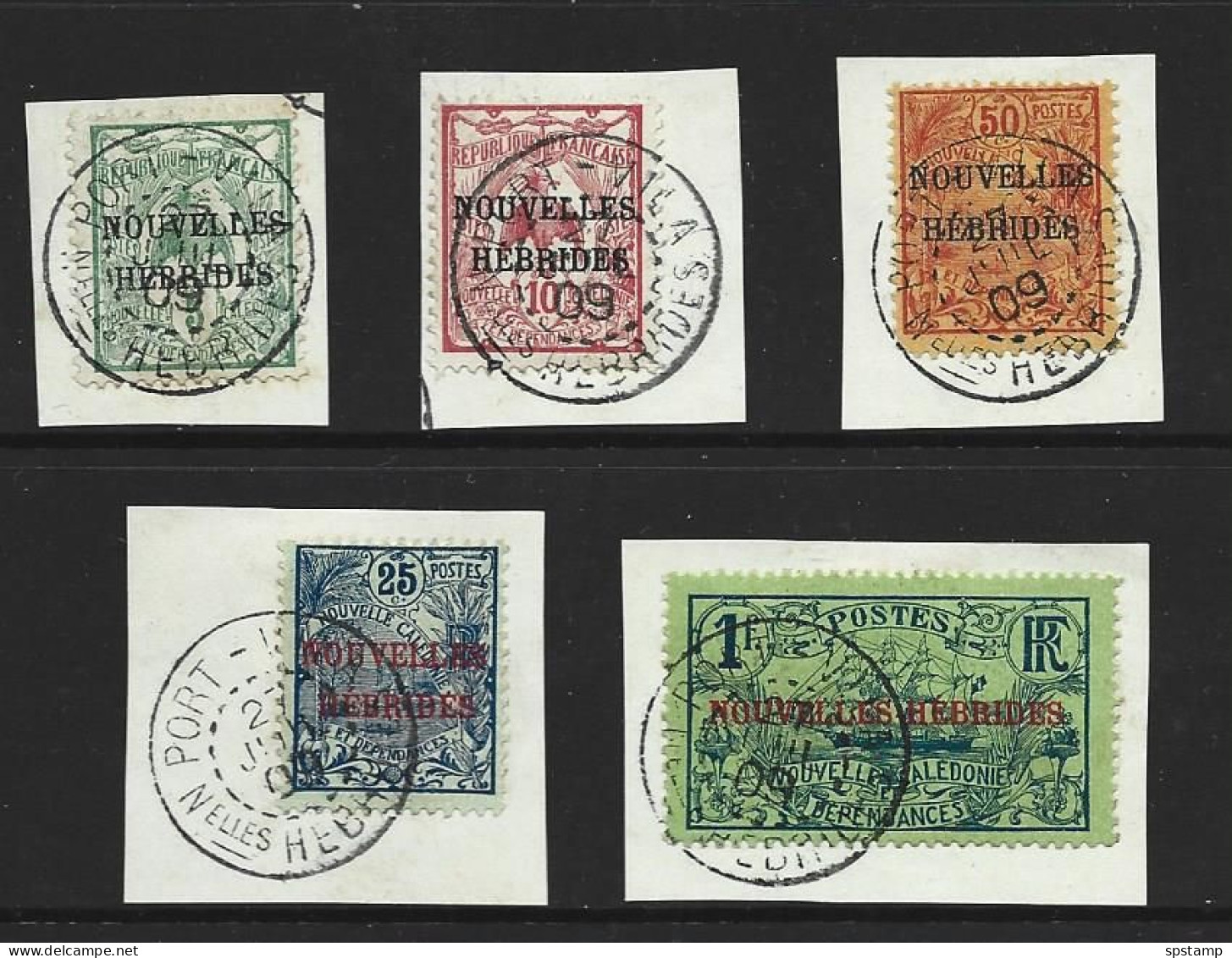 New Hebrides 1908 Overprints On New Caledonia Set Of 5 FU On 5 Separate Pieces - Oblitérés