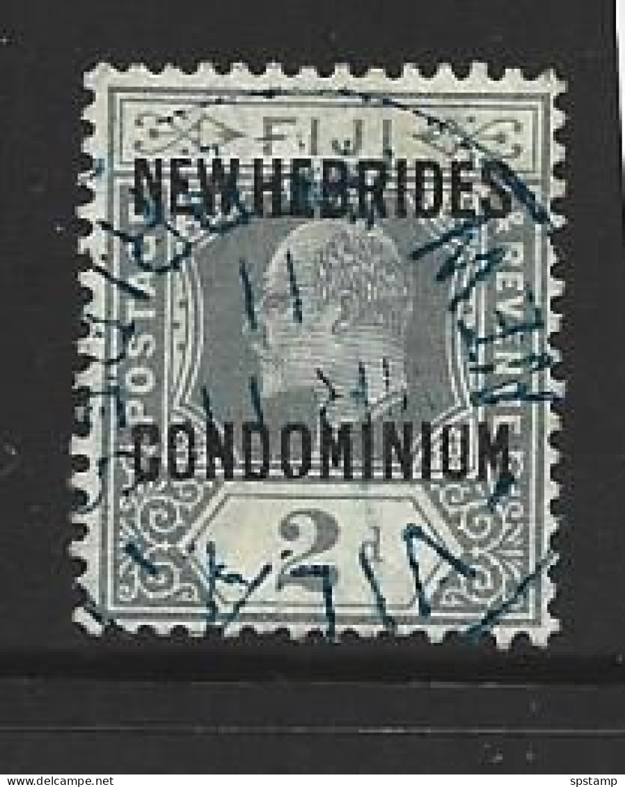 New Hebrides 1910 Overprints On Fiji 2d Grey FU , SOTN Vila Cds In Blue - Usati