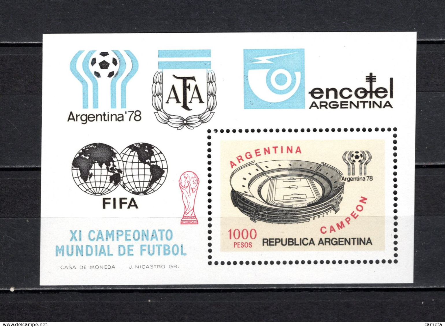 ARGENTINE BLOC N° 19  NEUF SANS CHARNIERE   COTE 5.00€    FOOTBALL  STADE  SURCHARGE - Hojas Bloque